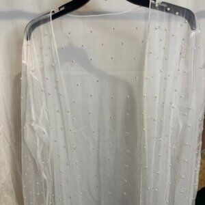 White Sheer Pearl Embellished Mesh Cardigan / Kimono – Long Sleeve, Bridal